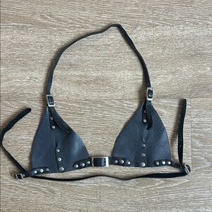 Black Leather Studded Halter Top
